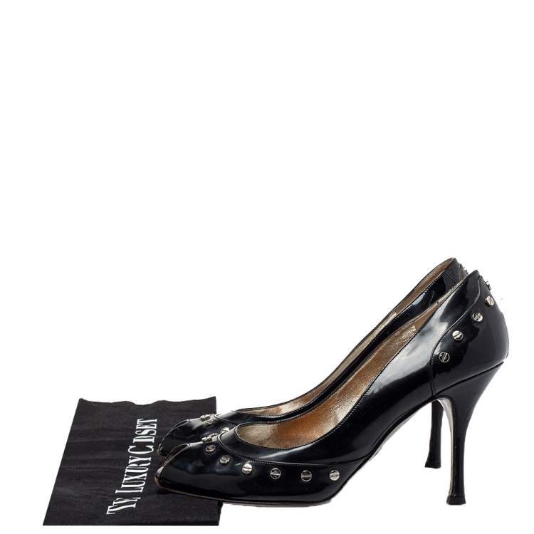 Pre Owned Dolce & Gabbana Black Patent Leather Studded Pumps Size 39.5