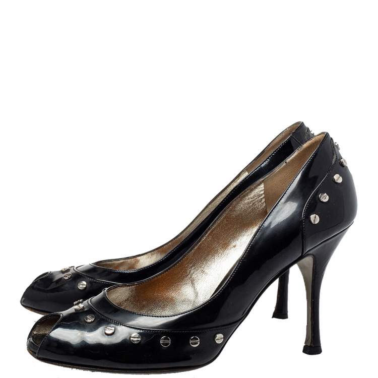 Pre Owned Dolce & Gabbana Black Patent Leather Studded Pumps Size 39.5