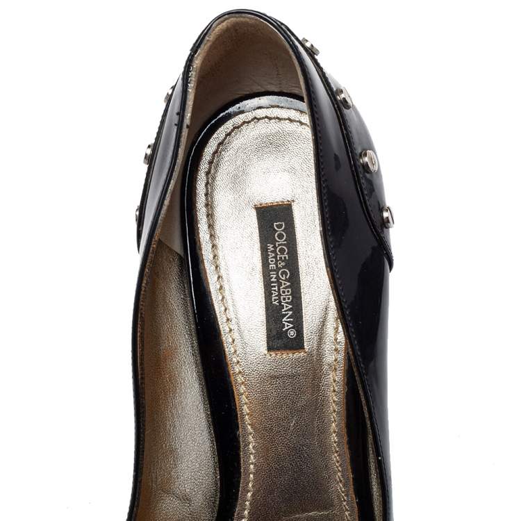 Pre Owned Dolce & Gabbana Black Patent Leather Studded Pumps Size 39.5