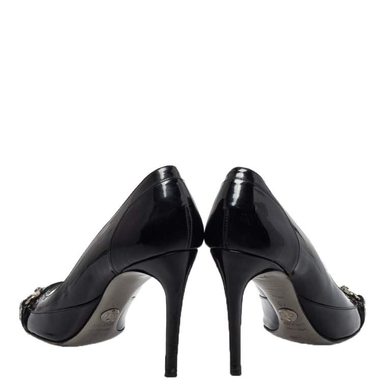 مملوكة مسبقًا Dolce & Gabbana Black Patent Leather Buckle Peep Toe Pumps Size 40