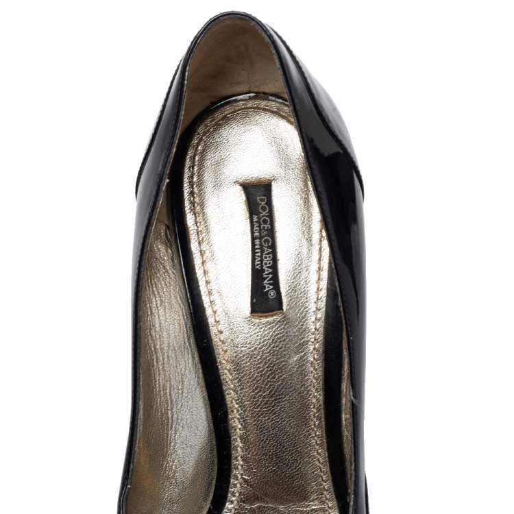 مملوكة مسبقًا Dolce & Gabbana Black Patent Leather Buckle Peep Toe Pumps Size 40
