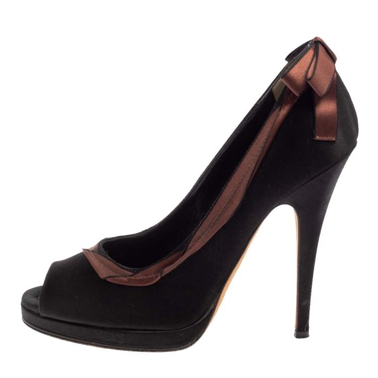 Pre Owned Dolce & Gabbana Black/Brown Satin Peep Toe Pumps Size 39.5