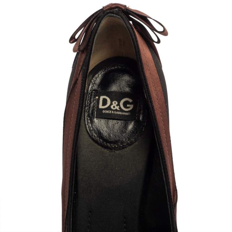 Pre Owned Dolce & Gabbana Black/Brown Satin Peep Toe Pumps Size 39.5