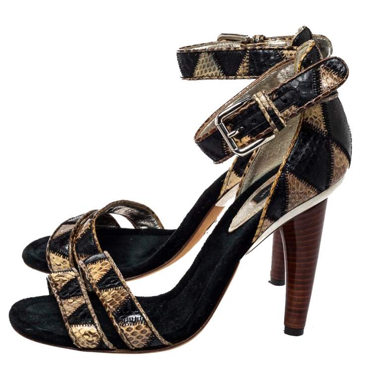 Pre Owned Dolce & Gabbana Black/Beige Python Ankle Strap Sandals Size 39