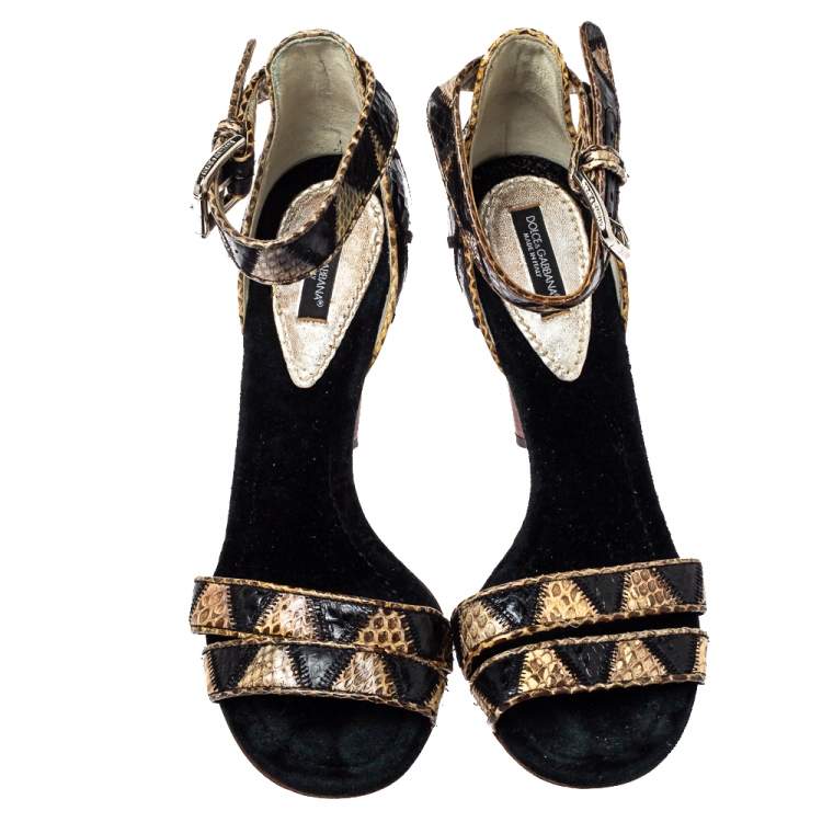 Pre Owned Dolce & Gabbana Black/Beige Python Ankle Strap Sandals Size 39