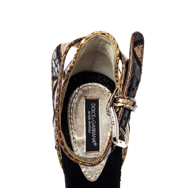 Pre Owned Dolce & Gabbana Black/Beige Python Ankle Strap Sandals Size 39