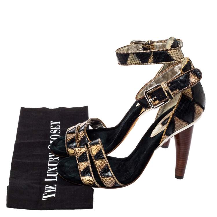 Pre Owned Dolce & Gabbana Black/Beige Python Ankle Strap Sandals Size 39