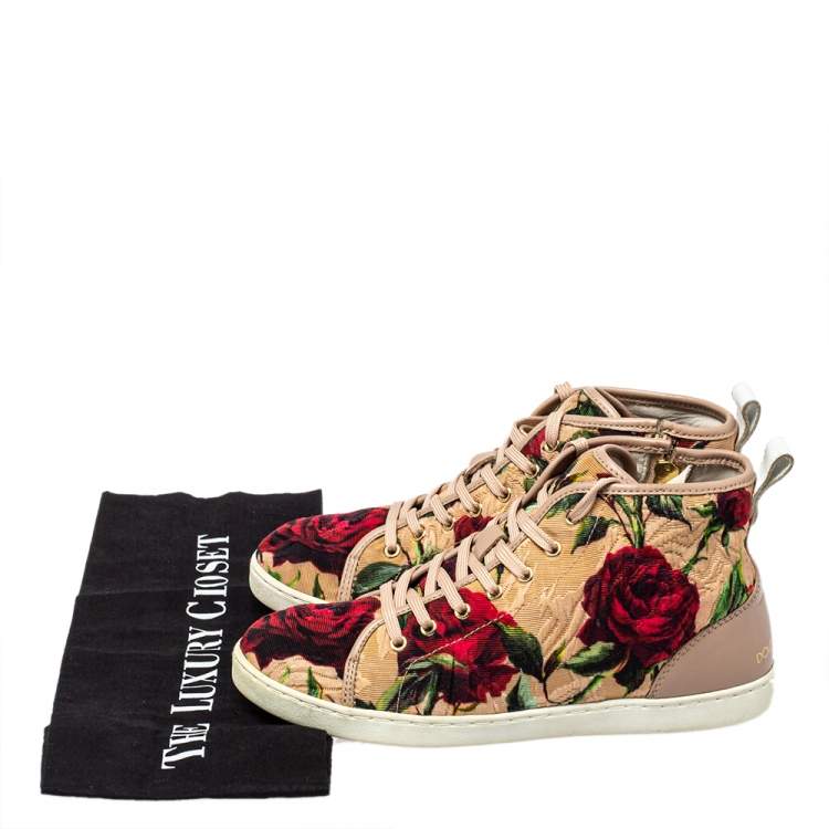 مملوكة مسبقًا Dolce & Gabbana Multicolor Floral Print Fabric And Leather Mid Top Sneakers Size 35