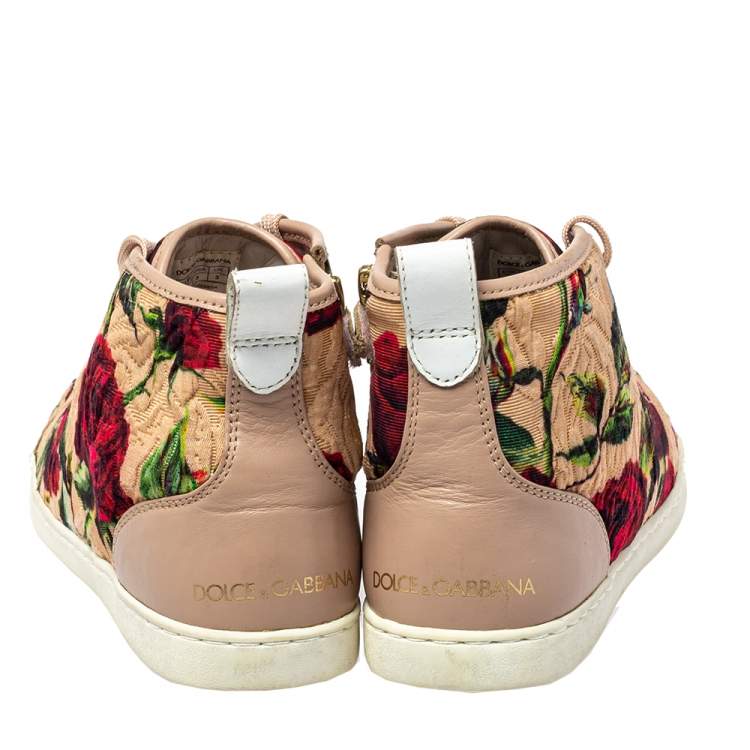 مملوكة مسبقًا Dolce & Gabbana Multicolor Floral Print Fabric And Leather Mid Top Sneakers Size 35
