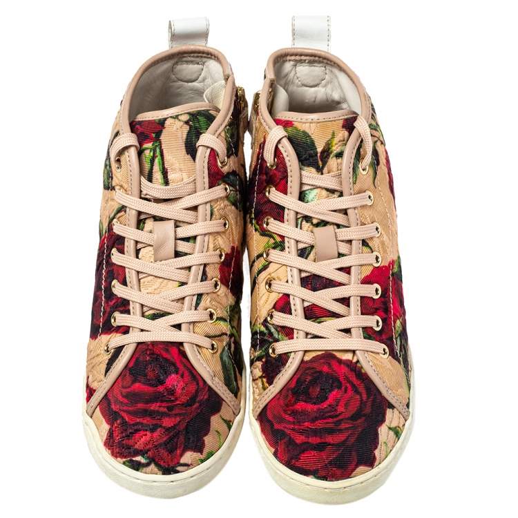مملوكة مسبقًا Dolce & Gabbana Multicolor Floral Print Fabric And Leather Mid Top Sneakers Size 35