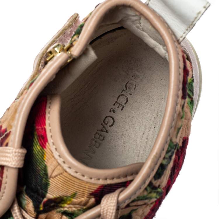 مملوكة مسبقًا Dolce & Gabbana Multicolor Floral Print Fabric And Leather Mid Top Sneakers Size 35