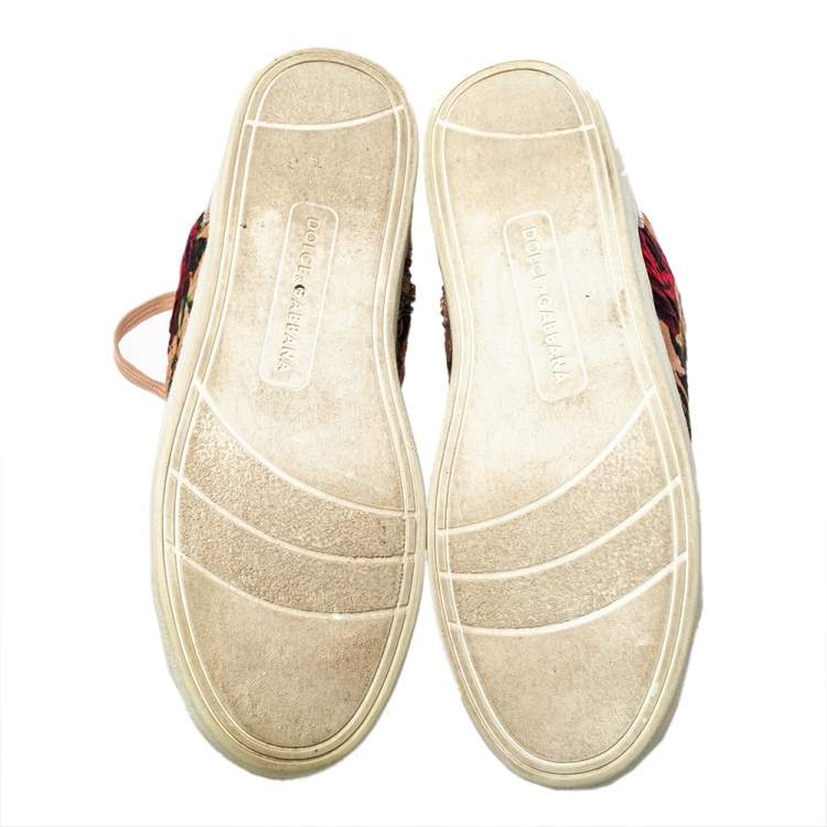 مملوكة مسبقًا Dolce & Gabbana Multicolor Floral Print Fabric And Leather Mid Top Sneakers Size 35