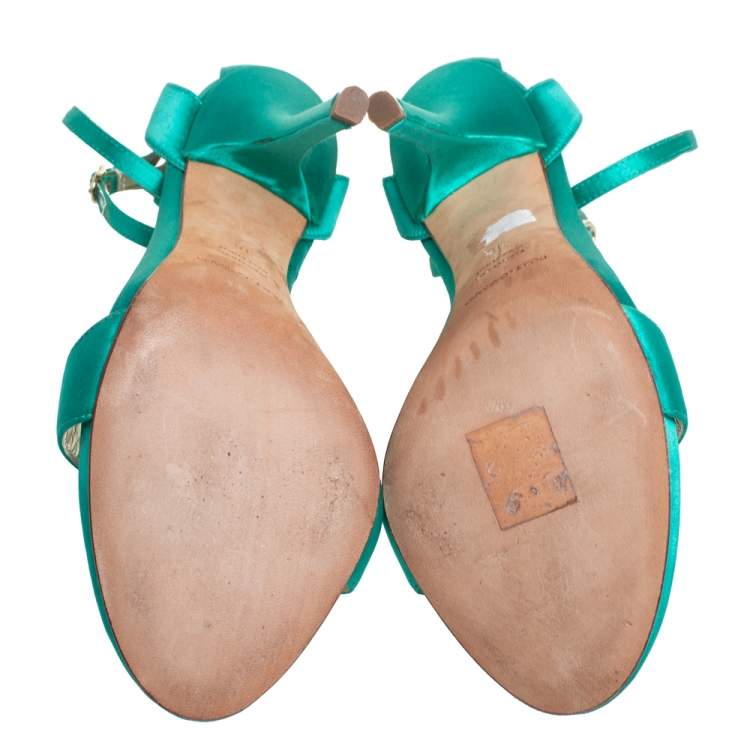 Pre Owned Dolce & Gabbana Green Satin Ankle Strap Sandals Size 36