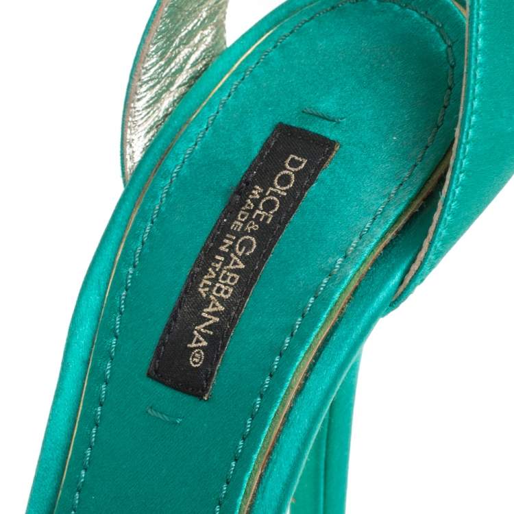 Pre Owned Dolce & Gabbana Green Satin Ankle Strap Sandals Size 36