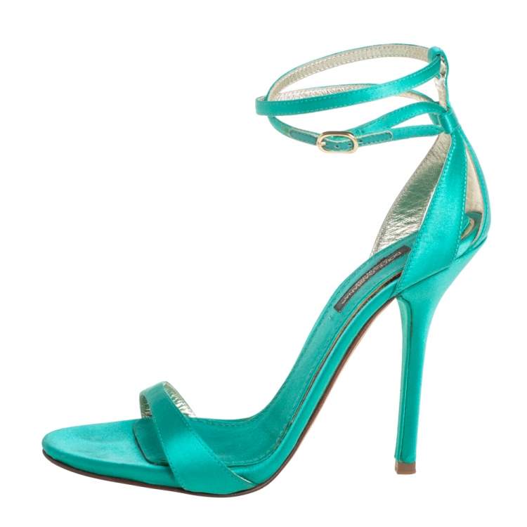 Pre Owned Dolce & Gabbana Green Satin Ankle Strap Sandals Size 36