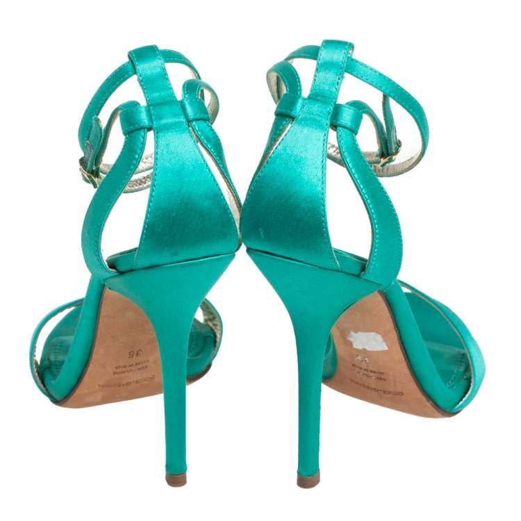 Pre Owned Dolce & Gabbana Green Satin Ankle Strap Sandals Size 36