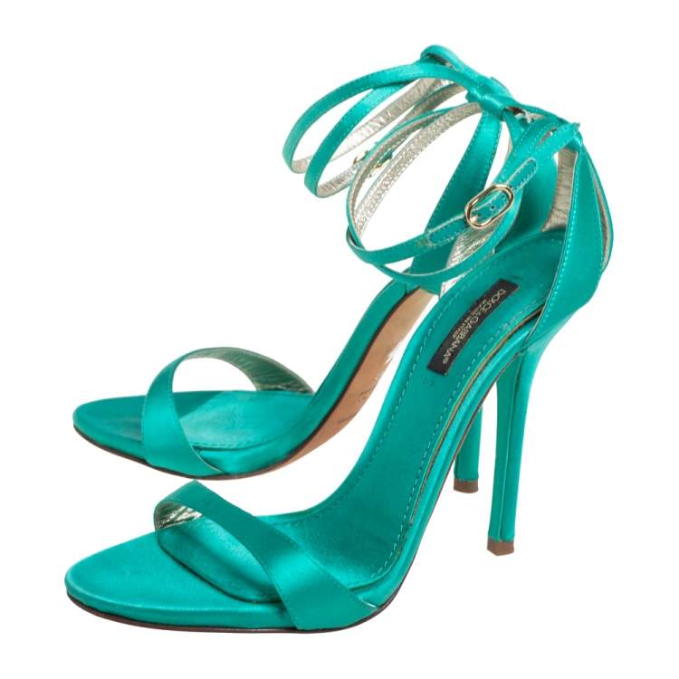 Pre Owned Dolce & Gabbana Green Satin Ankle Strap Sandals Size 36