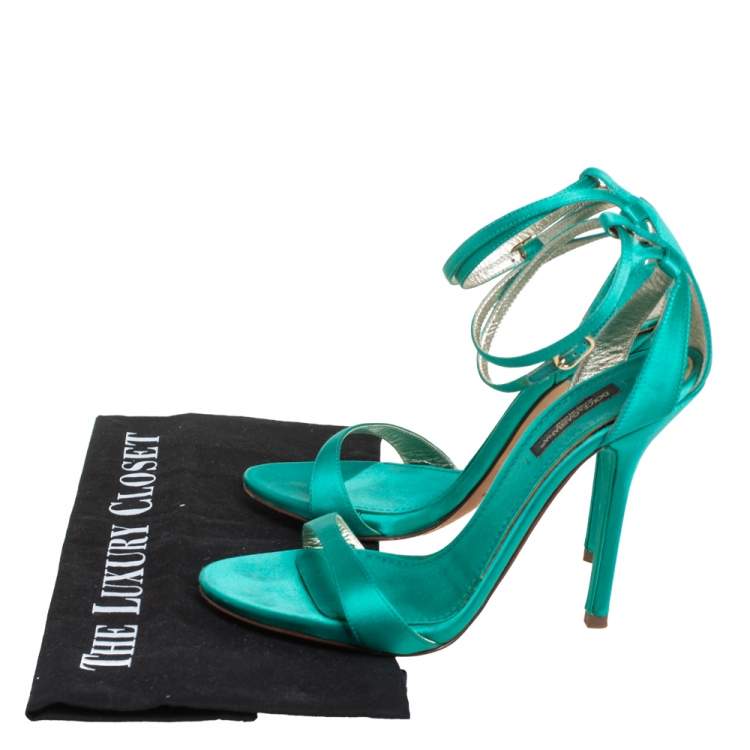 Pre Owned Dolce & Gabbana Green Satin Ankle Strap Sandals Size 36