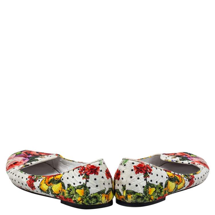 Pre Owned Dolce and Gabbana White Floral Print Fabric Loafers Size 40