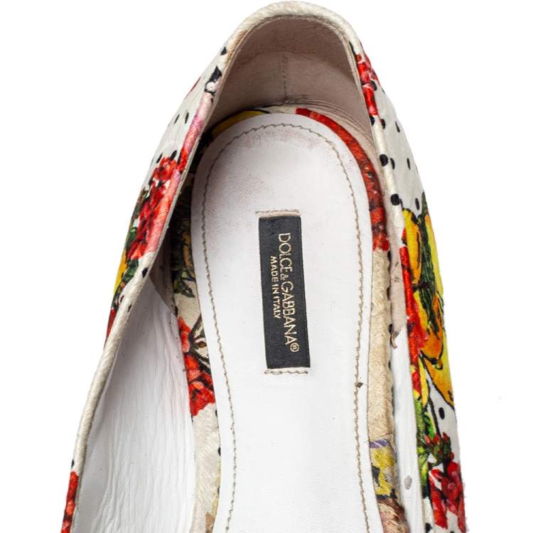 Pre Owned Dolce and Gabbana White Floral Print Fabric Loafers Size 40