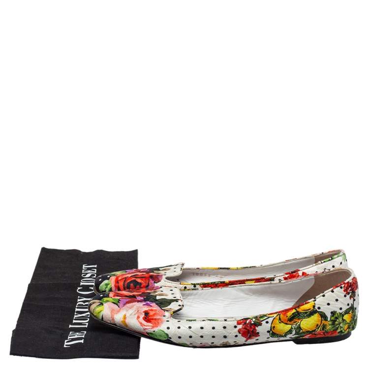 Pre Owned Dolce and Gabbana White Floral Print Fabric Loafers Size 40
