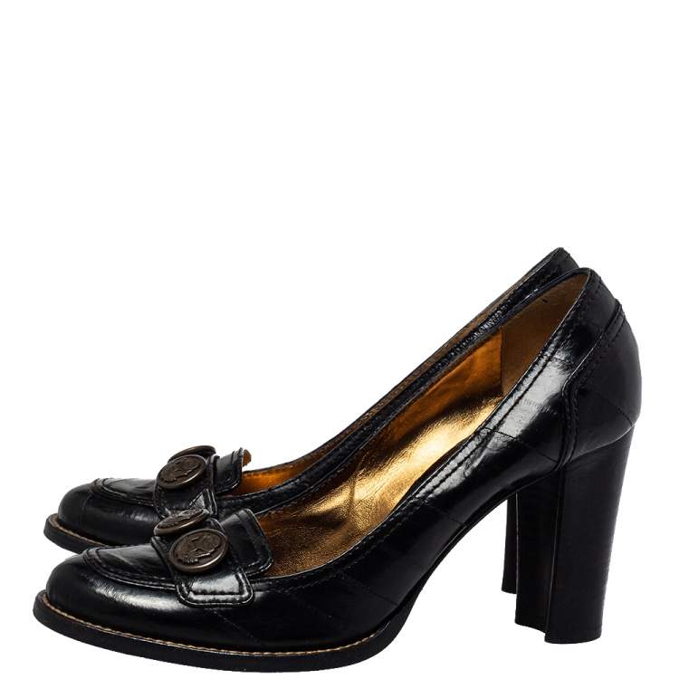 Pre Owned Dolce & Gabbana Black Leather Slip On Loafer Pumps Size 38.5
