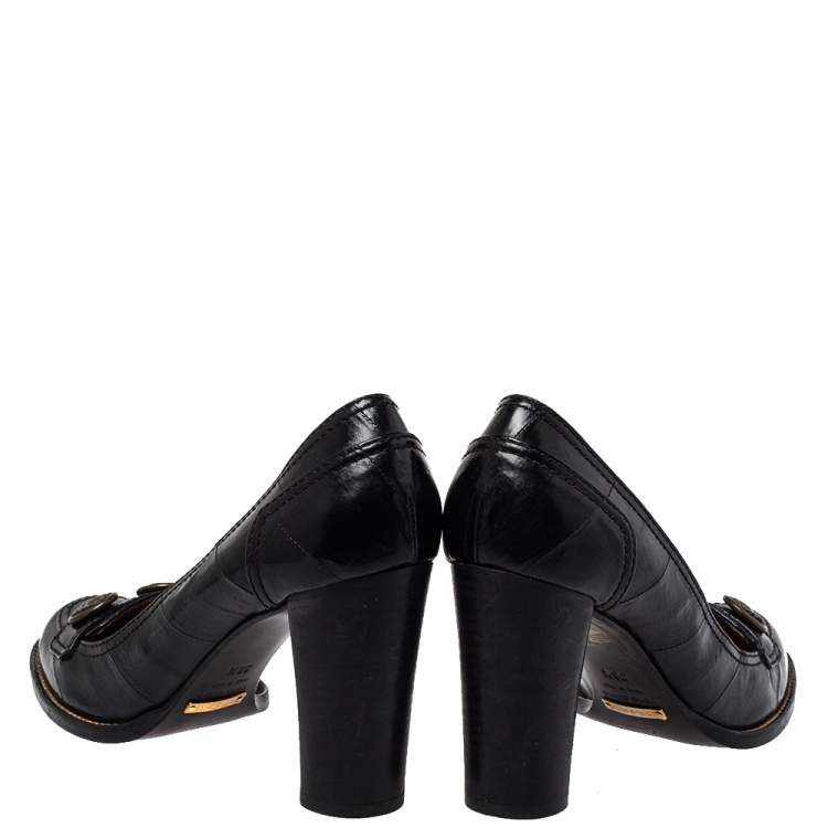 Pre Owned Dolce & Gabbana Black Leather Slip On Loafer Pumps Size 38.5