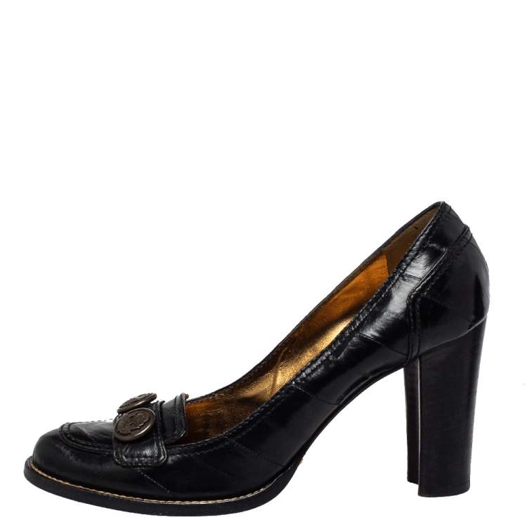 Pre Owned Dolce & Gabbana Black Leather Slip On Loafer Pumps Size 38.5