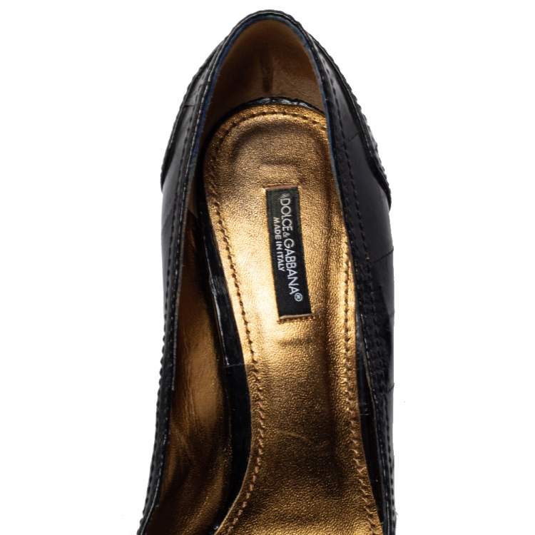 Pre Owned Dolce & Gabbana Black Leather Slip On Loafer Pumps Size 38.5