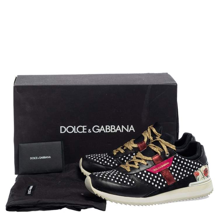 Pre Owned Dolce & Gabbana Multicolor Leather, Fabric And Suede Polka Dot Sneakers Size 37.5