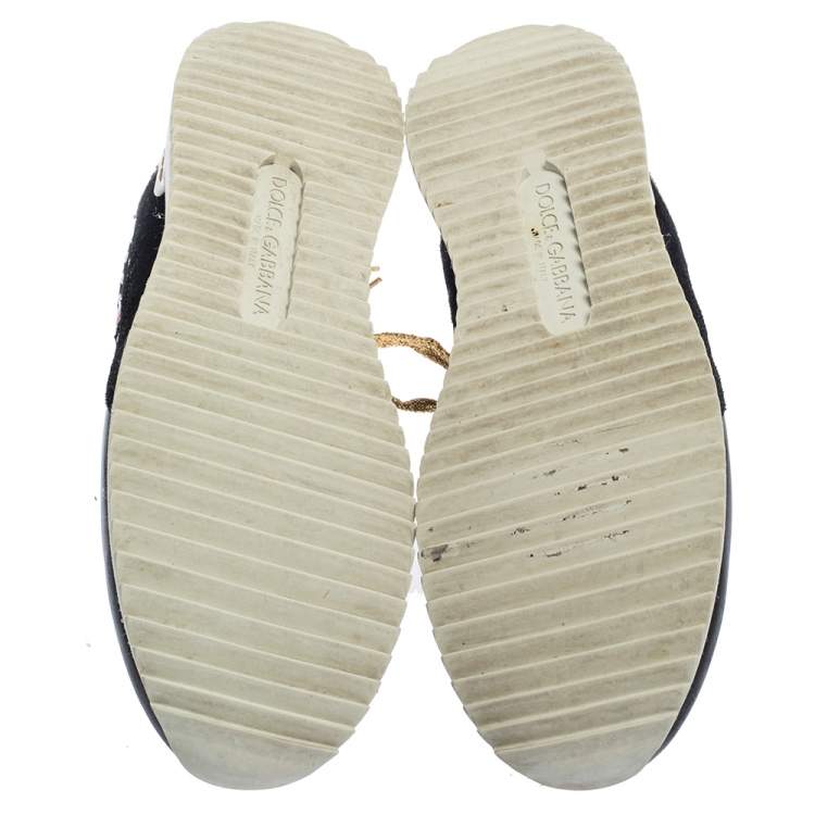 Pre Owned Dolce & Gabbana Multicolor Leather, Fabric And Suede Polka Dot Sneakers Size 37.5