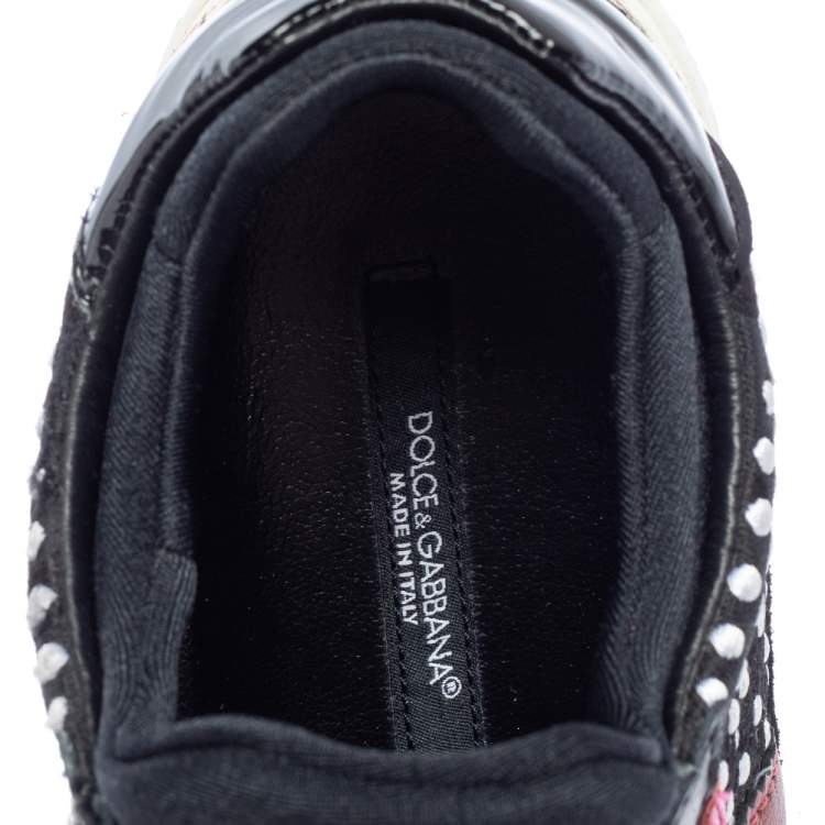 Pre Owned Dolce & Gabbana Multicolor Leather, Fabric And Suede Polka Dot Sneakers Size 37.5