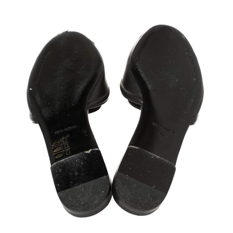 Pre Owned Dolce & Gabbana Black Leather DG Amore Flat Sandals Size 40