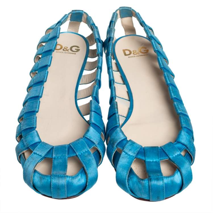 مملوكة مسبقًا Dolce & Gabbana Blue Satin Ballet Flats Size 40