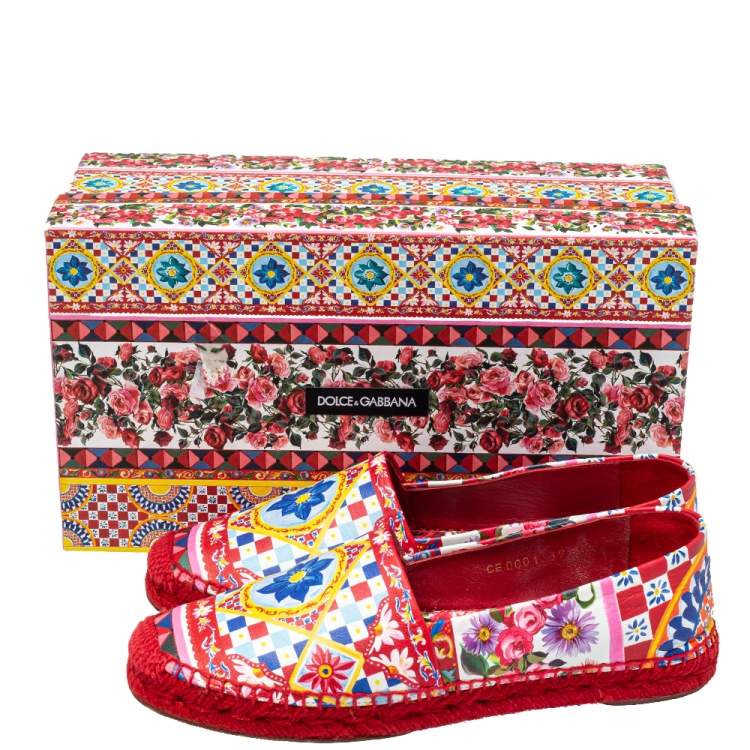 Pre Owned Dolce & Gabbana Multicolor Printed Leather Espadrilles Size 39
