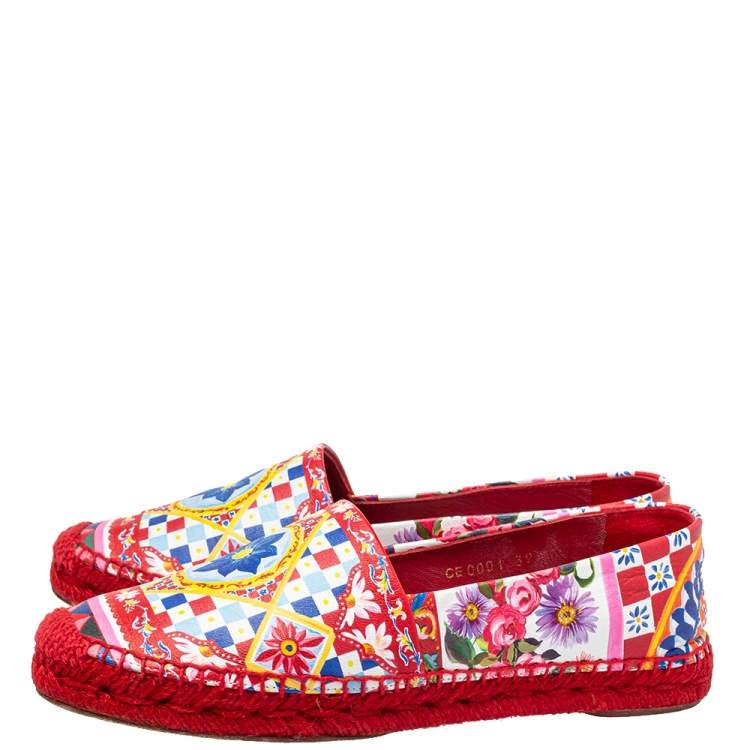 Pre Owned Dolce & Gabbana Multicolor Printed Leather Espadrilles Size 39