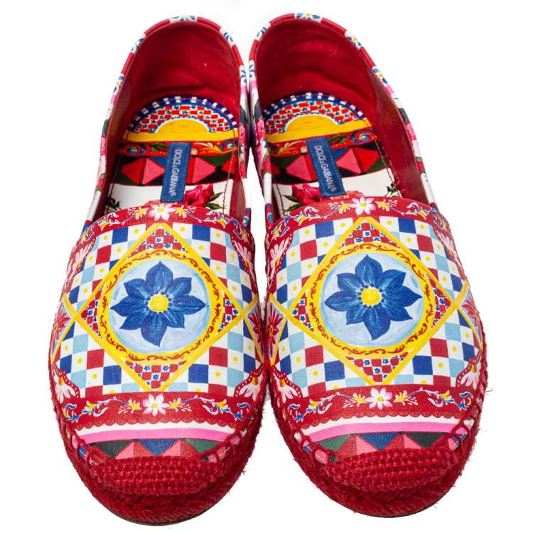 Pre Owned Dolce & Gabbana Multicolor Printed Leather Espadrilles Size 39