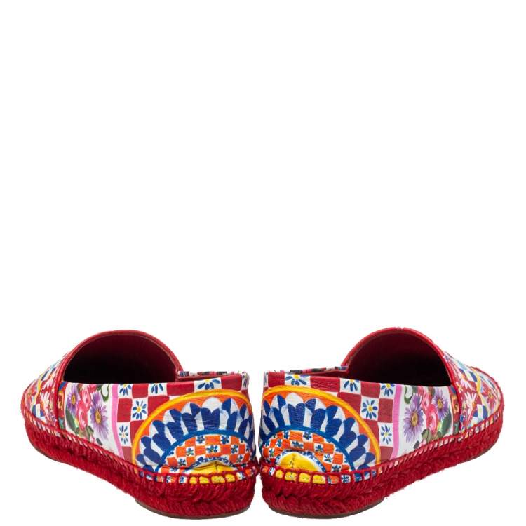 Pre Owned Dolce & Gabbana Multicolor Printed Leather Espadrilles Size 39