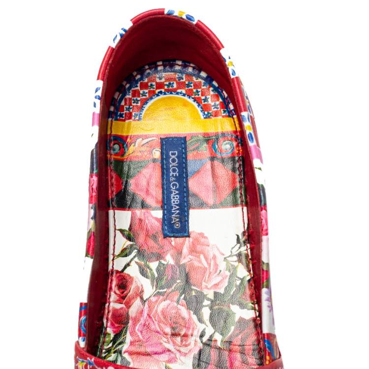 Pre Owned Dolce & Gabbana Multicolor Printed Leather Espadrilles Size 39