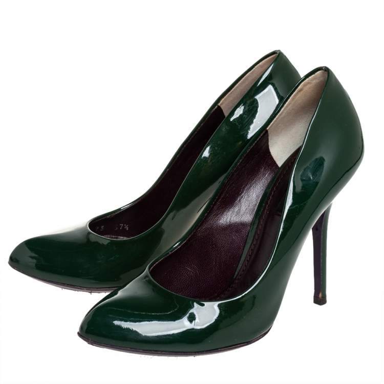 Pre Owned Dolce & Gabbana Green Patent Leather Almond Toe Pumps Size 37.5