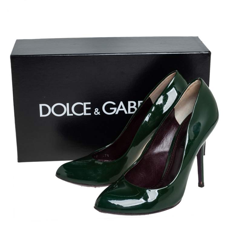 Pre Owned Dolce & Gabbana Green Patent Leather Almond Toe Pumps Size 37.5