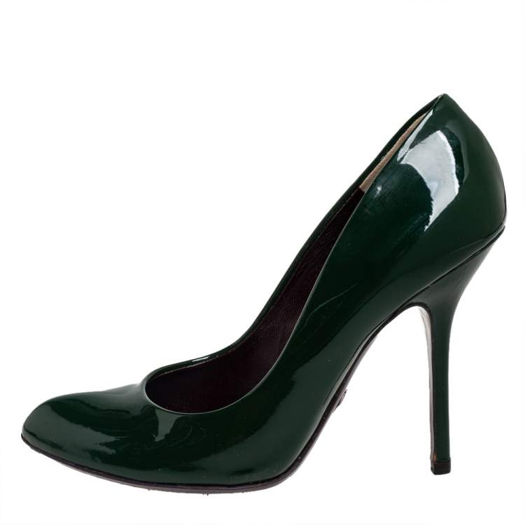 Pre Owned Dolce & Gabbana Green Patent Leather Almond Toe Pumps Size 37.5