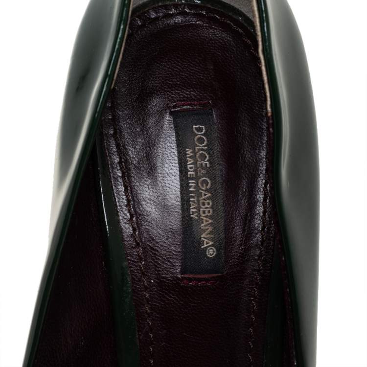 Pre Owned Dolce & Gabbana Green Patent Leather Almond Toe Pumps Size 37.5