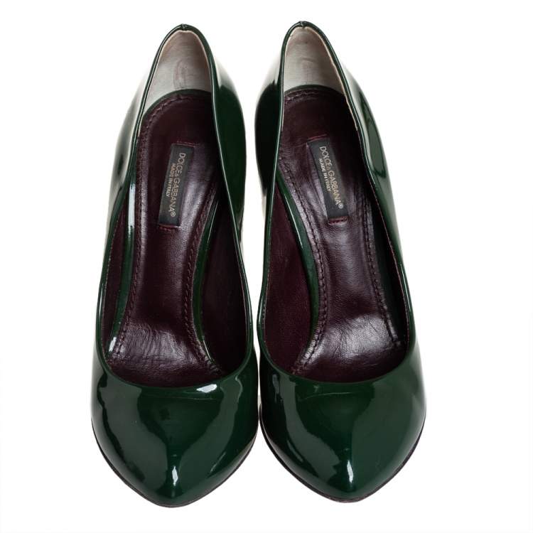 Pre Owned Dolce & Gabbana Green Patent Leather Almond Toe Pumps Size 37.5