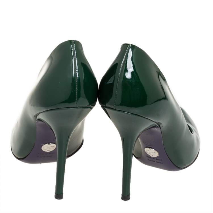 Pre Owned Dolce & Gabbana Green Patent Leather Almond Toe Pumps Size 37.5