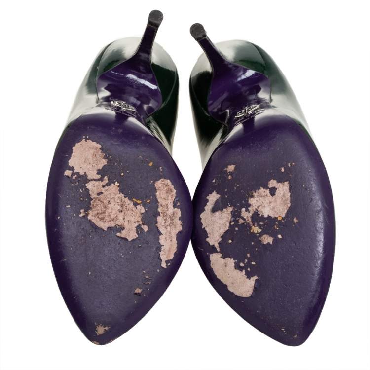 Pre Owned Dolce & Gabbana Green Patent Leather Almond Toe Pumps Size 37.5