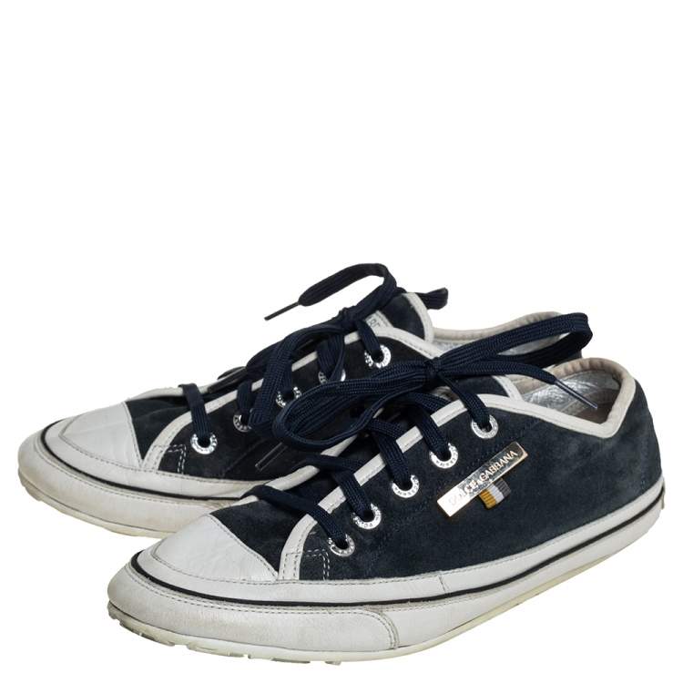 مملوكة مسبقًا Dolce & Gabbana Blue/White Suede And Leather Low Top Sneakers Size 39