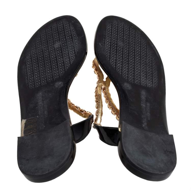 Pre Owned Dolce & Gabbana Multicolor Patent Leather Crystal Embellished Thong Slides Size 37