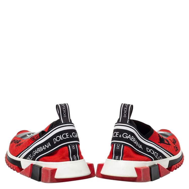 Pre Owned Dolce & Gabbana Red Fabric Graffiti Logo Sorrento Slip On Sneaker Size 40