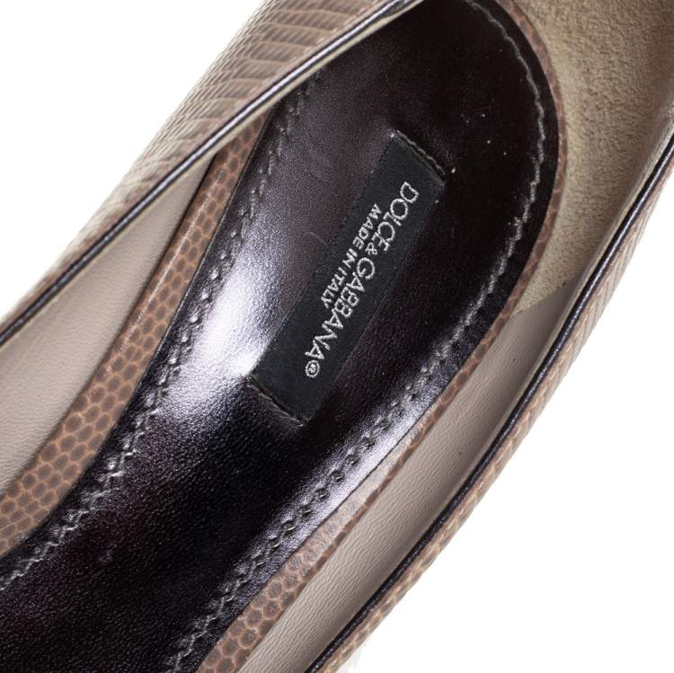 Pre Owned Dolce & Gabbana Beige Lizard Embossed Leather Bellucci Crystal Embellished Pumps Size 39